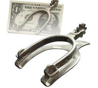 JIYIHENKEAI Vintage Western Spur Silver Money Clip, Engraved Cash Clip Bill Holder, Silver Metal Spur Cash Carrier, Personalized Horse Rider Gift for Husband Father