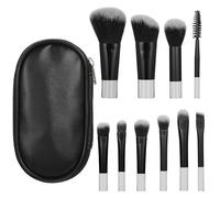 JIYIN 10 PCS Mini Travel Makeup Brushes Set, Black Portable Full Complete Function Cosmetic Kit with Brush Pouch Professional Makeup Brush Set for Women Girls Brush Blush Powder Eye Shadow