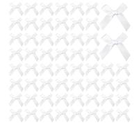JIYIN 100 Pcs Ribbon Bows, 1.57x0.4in Mini Satin Bows for DIY Crafts Cute Small Bows for Sewing Scrapbooking Christmas Wedding Gift Wrapping Candy Treat Bags Decoration(White)