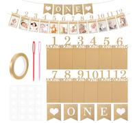 JIYIN 1st Birthday Baby Photo Banner, Newborn to 12 Months Milestone Photograph Prop Garland Decor With Kraft Paper Frames, First Birthday Celebration Backdrop Decorations