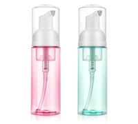 JIYIN 2 Pack Foam Pump Bottle Travel 60 ml/2 oz, Small Foaming Soap Dispenser Clear Plastic Mini Empty Refillable Pump Containers for Face Wash Lash Shampoo Skin Care(Pink + Green)