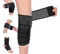 JIYIN 2 PCS Extra Long Elastic Knee Wrap Compression Bandage Brace Support, Black Adjustable Knee Wrap for Legs Plantar Fasciitis Stabilising Ligaments Joint Pain Basketball Running Soccer Football