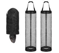JIYIN 2 PCS Plastic Bag Holder, Black Grocery Bag Holder Reusable Mesh Hanging Storage Bags Dispenser for Plastic Bags Recycling Grocery Pocket Containers for Home and Kitchen