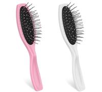 JIYIN 2 Pcs Wig Brushes for Synthetic Hair, Professional Steel Comb for Synthetic Wigs, Portable Brush Comb, Long Short Hair Brush, Wire Hair Brush, Hair Extension Brushes for Women (White+Pink)