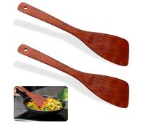JIYIN 2 Pcs Wooden Spatula for Cooking, 12.8 Inches Flat Wooden Spatula Non Stick Wooden Cooking Utensils Long Handled Frying Kitchen Spatula Turners for Pan and Wok