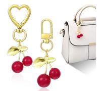 JIYIN 2PCS Cute Cherry Keychain, Red & Gold Cherry Bag Charm Heart & Lobster Claw Keyring Aesthetic Keychain Purse Charms Purse Backpack Handbag Accessories for Women Girls