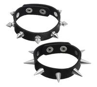 JIYIN 2Pcs Punk Rock Spike Bracelet, Adjustable Leather Studded Bracelet Black Emo Bracelets Gothic Jewelry for 80s 90s Vintage Womens Men Halloween Christmas Punk Gift