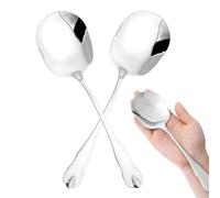 JIYIN Large Serving Spoons, 2 Pcs Stainless Steel Silver Soup Spoons, 8'' Long Handle Big Tablespoon Square Head Design Serving Spoons for Ramen Dumplings Ice Cream Dessert, Restaurant Tableware