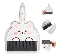 JIYIN Portable Hand Broom and Dustpan Set, Cute Rabbit Design Portable Mini Broom and Dustpan Set with Durable Brush, Lightweight Dust Pan and Brooms for Desktop Kitchen Small Space Cleaning