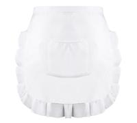 JIYIN Women's White Waist Apron with Pocket, French Maid Half Apron for Kitchen, Cooking, Restaurant, Coffee Shop Bistro