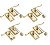 Jiyo.Outdoor 4 Sets Georgian Lever Latch Handle, Polished Brass 107x48mm | Includes matching fixing screws and spindle for hassle-free installation, featuring a durable metal 48mm backplate.