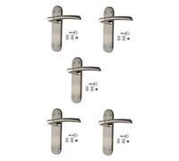 Jiyo.Outdoor 5 Sets of Indiana Style Modern Chrome Door Handles on Backplate with Duo Finish Finish Door Lever Latch Pack 182mm x 45mm Backplate