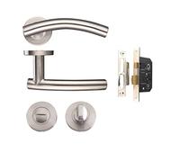 Jiyo.Outdoor Arched T-Bar Bathroom Door Handle Lever On Round Rose Furniture in Stainless Steel Finish