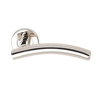 Jiyo.Outdoor Arched T-Bar Door Handle Lever On Round Rose in Satin & Polished Stainless Steel Finish