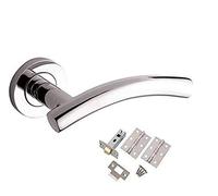 Jiyo.Outdoor Arched T-Bar Door Handle Lever Pack On Round Rose Furniture in Polished Chrome Finish with Latch & Hinges - 1 Set