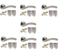 Jiyo.Outdoor Arched T-Bar Door Handle Lever Pack On Round Rose Furniture in Stainless Steel Finish with Latch & Hinges - 7 Sets