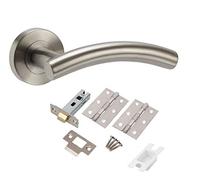 Jiyo.Outdoor Arched T-Bar Door Handles Pack in Brushed Steel Finish Latch & Hinges - 1 Set