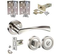 Jiyo.Outdoor Astrid Design Modern Bathroom Door Handle Pack in Duo Chrome Finish with Deadbolt Hinges & Tubular Latch