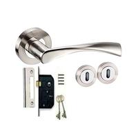 Jiyo.Outdoor Astrid Design Modern Door Handle Lock Set in Duo Chrome Finish with 3 Lever Lock & 2 Keys