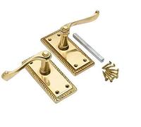Jiyo.Outdoor Georgian Lever Latch Door Handle, Polished Brass 107x48mm | Supplied complete with screws and spindle for immediate installation; measures 48mm wide on a sturdy metal backing.