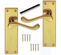 Jiyo.Outdoor Pair of Victorian Scroll Door Handles, Polished Brass
