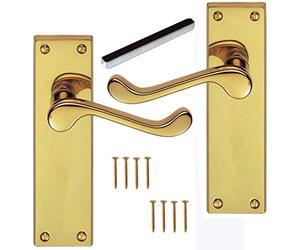 Jiyo.Outdoor Pair of Victorian Scroll Door Handles, Polished Brass