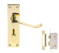 Jiyo.Outdoor Victorian Scroll Bathroom Door Handles in Polished Brass Finish with 64mm Lock