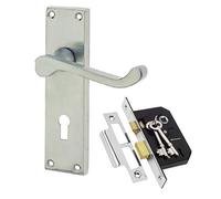 Jiyo.Outdoor Victorian Scroll Door Handles in Satin Brushed Chrome Finish with 2 Lever Lock & 2 Keys