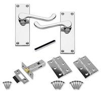 Jiyo.Outdoor Victorian Scroll Latch Door Handles in Polished Chrome with Hinges & Latches Pack - 2 Sets - 120mm x 40mm