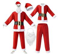 Jiytivity 4 Pcs 12 ft Christmas Skeleton Costumes Accessories Set Santa Claus Outfit Include Top Pants Hat Fake Beard for Xmas Garden Lawn Outdoor Decoration, Skeleton Not Included