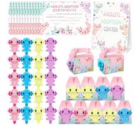 Jiytivity 61 Pcs Adopt an Axolotls Party Favors Axolotl Birthday Party Decoration Include 20 Stuffed Plush Axolotls 20 Boxes 20 Card 1 Stand for Mexcian Stuffed Axolotl Adopt a Pet Party Supplies
