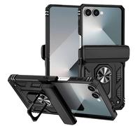 Jiyu Case Compatible with Samsung Galaxy Z Flip 7 5G, Camera Flap Protective Case, 360° Metal Ring Stand Holder Cover Case, Hybrid Shockproof Mobile Phone Case, Military Standard Mobile Phone Cases