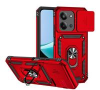 Jiyu Case Compatible with Xiaomi Redmi 15C, Camera Protection, Mobile Phone Case, Hybrid Mobile Phone Cases, Military Armour Cover, Metal Ring Case, Shockproof, Soft TPU Bumper Protective Case, Red