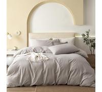 JIYUAN 100% Washed Cotton Duvet Cover Set Comfy Simple Style Soft Breathable Textured Durable Linen Feel Bedding for All Seasons Queen Size,Solid Cream Grey