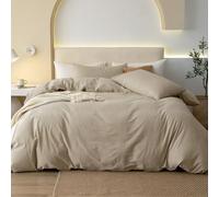 JIYUAN Full Size Duvet Cover Set, 3-Piece - 100% Washed Cotton, Linen-Like Soft & Breathable with Zipper Closure, Includes 80x90 Inch Cover & 2 Pillowcases, Heathered Tan