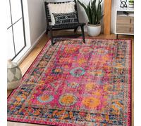 Jiyuhang Machine Washable Rugs for Living Room Large Vintage Area Rugs for Bedroom, Short Pile Rug Traditional Soft Oriental Rug for Kitchen Dining Multicolor Pink 120x170 cm