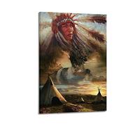 JIYUN Vintage Poster Native American Indian Art Poster Decorative Painting Canvas Wall Posters And Art Picture Print Modern Family Bedroom Decor Posters 12x18inch(30x45cm)