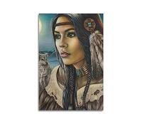 JIYUN Vintage Poster North American Indian Girl & Nature Spirit Poster Decorative Painting Canvas Wall Posters And Art Picture Print Modern Family Bedroom Decor Posters 16x24inch(40x60cm)