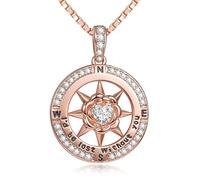 JIYVY32 14K Gold Compass Necklace for Women, Compass Pendant Engraved I'd Be Lost Without You Jewelry, Anniversary Mother's Day Birthday Graduation Gift for Her Wife Girlfriend Daughter, Base, Cubic