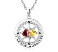 JIYVY32 Compass Birthstones Necklace Anniversary Birthday Gift for Wife Her | Exquisite Silver Double Birthstone Necklace Jewelry ‘I'd be Lost Without You’