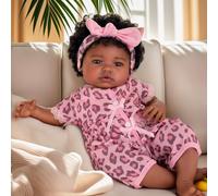 JIZHI Black Reborn Baby Dolls - Realistic African American Girl Doll Rooted Hair - Biracial Lifelike Newborn Babies Soft Cloth Body for Kids Age 3+