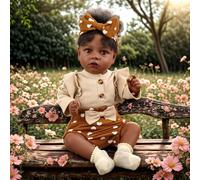 JIZHI Realistic Reborn Baby Doll Black Girls 20 Inch African Babies Dolls That Look Real Lifelike Newborn Softness Cloth Body Caramel Skin Open Eyes