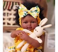 JIZHI Reborn Baby Doll Black 17inch - African American Girl Dolls Soft Cloth Body - Biracial Silicone Newborn Babies Brown Skin with Hand Implanted Soft Hair