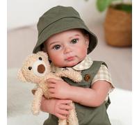 JIZHI Reborn Baby Doll - Realistic Boy Babies - Open Grey Eyes - Cloth Body - Real Life Newborn with Accessories for Kids Age 3+