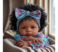 JIZHI Reborn-Baby Dolls 20 Inch Lifelike Babies Black Girl Softness Body African Realistic Newborn Real Life Doll Taupe Eye Caramel Skin Curly hairss Gift for Kids Age 3+ Open Eye