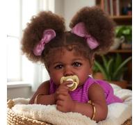 JIZHI Reborn-Baby Dolls 20 Inch Lifelike Black Girl Softness Body African Realistic Newborn Real Life Baby Doll Taupe eye Caramel Skin Curly hairss for Kids Age 3+