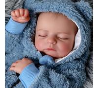 JIZHI Reborn Baby Dolls Boy 20 Inch - Handmade Realistic Reborn Babies Wearing a Blue One-piece Bear Suit - Sleeping Newborn Baby with Soft Cloth Body