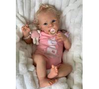 JIZHI Reborn Girl - 17 Inch Blue Eyes Realistic Baby Dolls Soft Cloth Body with Hand Rooted Hair - Vinyl Head, Limbs Newborn Babies Doll with Accessories (Bunny doll not included)