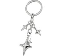 JIzian 1Pc Silver Cute Star Moon Keychain Aesthetic Accessories Stainless Steel Key Ring Purse Handbag Backpack Bag Charms Car Holder Convenient to Carry Decoration