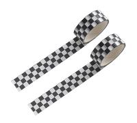 JIzian 2Pcs Black and White Checkered Ribbon,Compact Checkerboard Pattern Paper Tape,Racing Car Theme Printed Plaid Ribbon,DIY Fade-Resistant Arts and Crafts Tape Adhesives, Craft Supplies